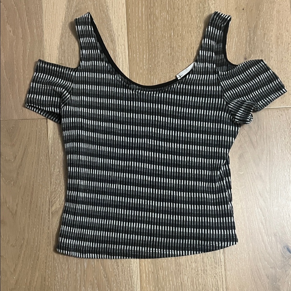 Lush Black and White Striped Crop Top